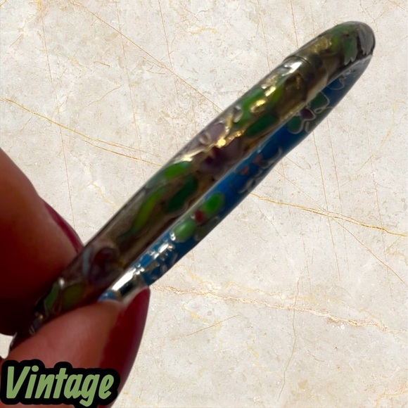 Vintage Blur and Green Floral Bangle Bracelet - Picture 9 of 10